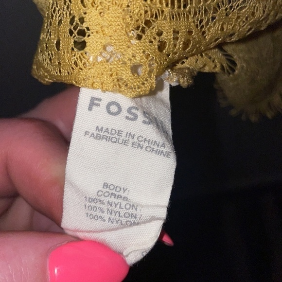 Fossil Lace Ruffle Floral Top Women Small Scalloped Boho Y2K Cottage Mustard - Picture 8 of 9